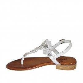 Woman's thong sandal in white leather with beads heel 2 - Available sizes:  32 2