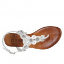 Woman's thong sandal in white leather with beads heel 2 - Available sizes:  32, 33, 34, 42, 43, 44, 45