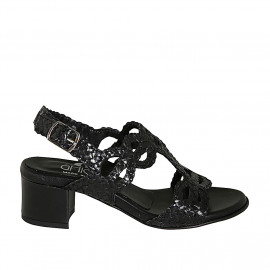 Sandale pour femmes en cuir tressé noir talon 5 - Pointures disponibles:  42