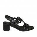 Woman's sandal in black braided leather heel 5 - Available sizes:  33, 34, 42, 43, 44, 45