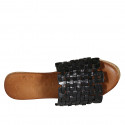 Woman's mules in black braided leather with platform and wedge heel 7 - Available sizes:  32, 33, 42, 43, 44, 45