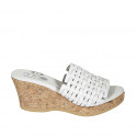 Woman's mules in white braided leather with platform and wedge heel 7 - Available sizes:  32, 33, 34, 42, 43, 44, 45