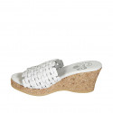 Woman's mules in white braided leather with platform and wedge heel 7 - Available sizes:  32, 33, 34, 42, 43, 44, 45