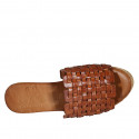 Woman's mules in cognac brown braided leather with platform and wedge heel 7 - Available sizes:  32, 33, 34, 42, 43, 44, 45