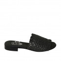 Woman's mules in black braided leather with fringes heel 2 - Available sizes:  33, 34, 42, 43, 44