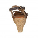 Sandale pour femmes en cuir marron avec fermetures velcro et perles avec talon compensé 9 - Pointures disponibles:  32, 33, 34, 42, 43, 44, 45