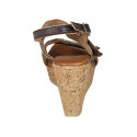 Sandale pour femmes en cuir marron avec fermetures velcro et perles avec talon compensé 9 - Pointures disponibles:  42, 43, 44, 45