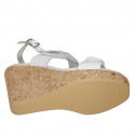 Woman's sandal in white leather with velcro straps and beads with wedge heel 9 - Available sizes:  32, 33, 34, 42, 43, 44, 45