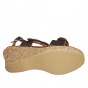 Woman's sandal in brown leather with velcro straps and beads with wedge heel 7 - Available sizes:  33, 34, 42, 43, 44, 45