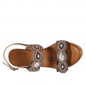 Woman's sandal in brown leather with velcro straps and beads with wedge heel 7 - Available sizes:  33, 34, 42, 43, 44, 45