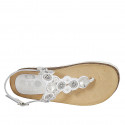 Woman's thong sandal in white leather with beads wedge heel 2 - Available sizes:  32, 33, 34, 42, 43, 44, 45