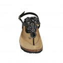 Sandale entredoigt pour femmes en cuir noir avec perles talon compensé 2 - Pointures disponibles:  32, 33, 34, 42, 43, 44, 45
