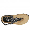 Sandale entredoigt pour femmes en cuir noir avec perles talon compensé 2 - Pointures disponibles:  33, 34, 43, 44