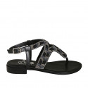 Woman's thong sandal in black leather with ankle strap and beads heel 2 - Available sizes:  32, 33, 34, 42, 43, 44, 45