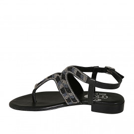 Woman's thong sandal in black leather with ankle strap and beads heel 2 - Available sizes:  32, 42 2