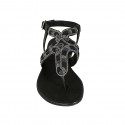 Sandalia de dedo para mujer en piel negra con correa al tobillo y perlas tacon 2 - Tallas disponibles:  32, 33, 34, 42, 43, 44, 45