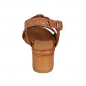 Sandalia para mujer en piel trensada cognac tacon 5 - Tallas disponibles:  32, 33, 42, 43, 44