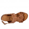 Sandale pour femmes en cuir tressé cognac talon 5 - Pointures disponibles:  32, 33, 42, 43, 44