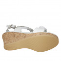Sandalia para mujer en piel blanca con cierres de velcro y perlas con cuña 7 - Tallas disponibles:  33, 34, 42, 43, 44, 45