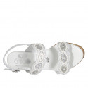 Woman's sandal in white leather with velcro straps and beads with wedge heel 7 - Available sizes:  33, 34, 42, 43, 44, 45