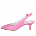 Chaussure ouverte au talon pour femmes à bout pointu en cuir fuchsia talon 6 - Pointures disponibles:  32, 33, 34