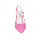 Chaussure ouverte au talon pour femmes à bout pointu en cuir fuchsia talon 6 - Pointures disponibles:  32, 33, 34