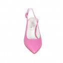 Woman's pointy slingback pump in fuchsia leather heel 6 - Available sizes:  32, 33, 34, 43, 44, 45