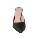 Woman's pointy mules in black leather heel 7 - Available sizes:  32, 33, 34, 42, 43