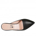 Woman's pointy mules in black leather heel 7 - Available sizes:  32, 33, 34, 42, 43