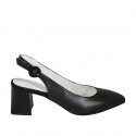 Zapato destalonado a punta para mujer en piel negra tacon cuadrado 6 - Tallas disponibles:  32, 33, 34, 43, 45