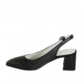 Chaussure ouverte au talon à bout pointu pour femmes en cuir noir talon carré 6 - Pointures disponibles:  32 2