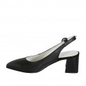 Chaussure ouverte au talon à bout pointu pour femmes en cuir noir talon carré 6 - Pointures disponibles:  32, 45