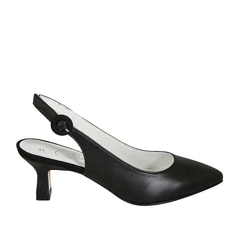 Chaussure ouverte au talon à bout pointu pour femmes en cuir noir avec talon 6 - Pointures disponibles:  32, 33, 34, 43, 44, 45