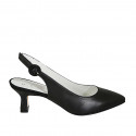 Zapato destalonado a punta para mujer en piel negra con tacon 6 - Tallas disponibles:  32, 33, 34, 44, 45