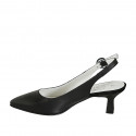 Woman's pointy slingback pump in black leather heel 6 - Available sizes:  32, 33, 34, 43, 44, 45