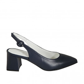 Chaussure ouverte à l'arrière et à bout pointu pour femmes en cuir bleu talon 6 - Pointures disponibles:  45