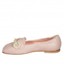 Woman's loafer with squared tip and accessory in light pink leather heel 1 - Available sizes:  32, 33, 34, 42, 43, 44, 45
