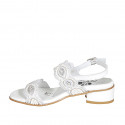 Woman's sandal in white leather with velcro straps and beads heel 4 - Available sizes:  32, 33, 34, 43, 44, 45