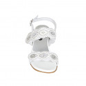 Woman's sandal in white leather with velcro straps and beads heel 4 - Available sizes:  32, 33, 34, 43, 44, 45