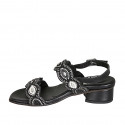 Sandale pour femmes en cuir noir avec fermetures velcro et perles avec talon 4 - Pointures disponibles:  32, 33, 34, 42, 43, 44