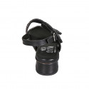 Sandale pour femmes en cuir noir avec fermetures velcro et perles avec talon 4 - Pointures disponibles:  42