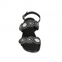 Sandale pour femmes en cuir noir avec fermetures velcro et perles avec talon 4 - Pointures disponibles:  42