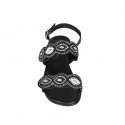 Woman's sandal in black leather with velcro straps and beads heel 4 - Available sizes:  32, 33, 34, 42, 43, 44
