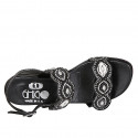 Sandale pour femmes en cuir noir avec fermetures velcro et perles avec talon 4 - Pointures disponibles:  32, 33, 34, 42, 43, 44