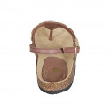 Woman's thong sandal in laminated brown leather with beads wedge heel 2 - Available sizes:  32, 33, 34, 42, 43, 44, 45