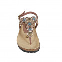 Sandale entredoigt pour femmes en cuir lamé marron avec perles talon compensé 2 - Pointures disponibles:  32, 33, 34, 42, 43, 44, 45