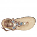 Sandale entredoigt pour femmes en cuir lamé marron avec perles talon compensé 2 - Pointures disponibles:  32, 33, 34, 42, 43, 44, 45