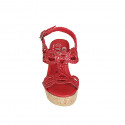 Sandale pour femmes en cuir tressé rouge avec plateforme et talon compensé 9 - Pointures disponibles:  42, 43, 44