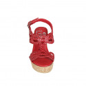 Sandalia para mujer en piel trensada roja con plataforma y cuña 9 - Tallas disponibles:  32, 33, 34, 42, 43, 44, 45