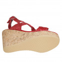 Sandale pour femmes en cuir tressé rouge avec plateforme et talon compensé 9 - Pointures disponibles:  42, 43, 44